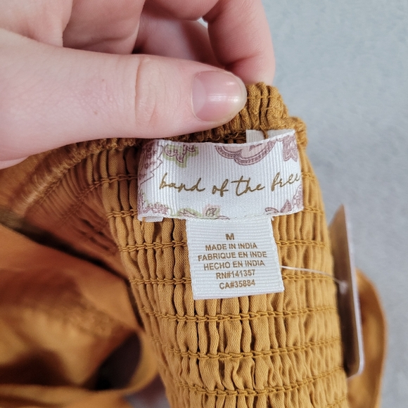 Band Of The Free Tie Back Mustard Yellow Tan Ruched Cropped Bralette Tank Top - Picture 9 of 10